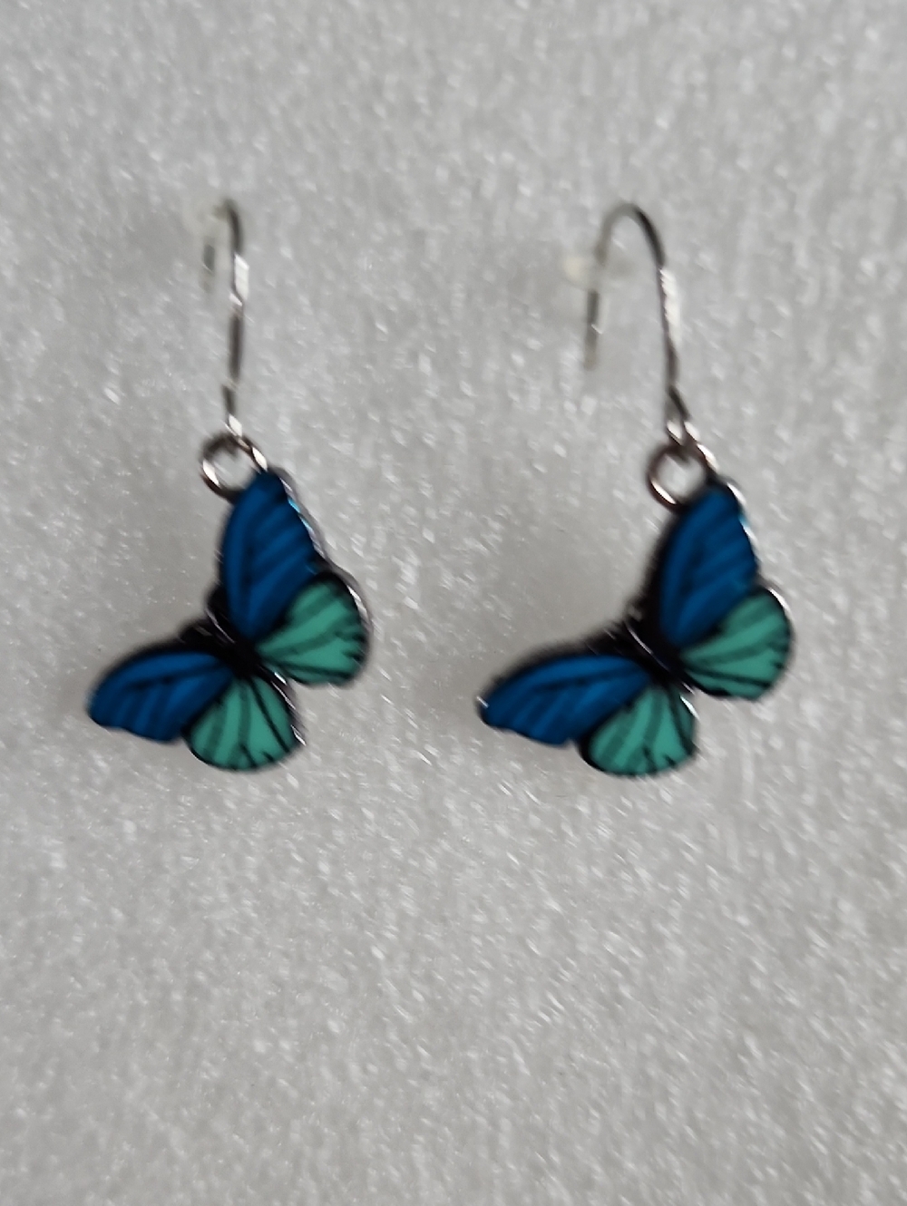Hand Crafted Blue and Teal Butterfly Drop Earrings